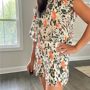 Club Monaco Floral Print Jumpsuit - Orange and Green